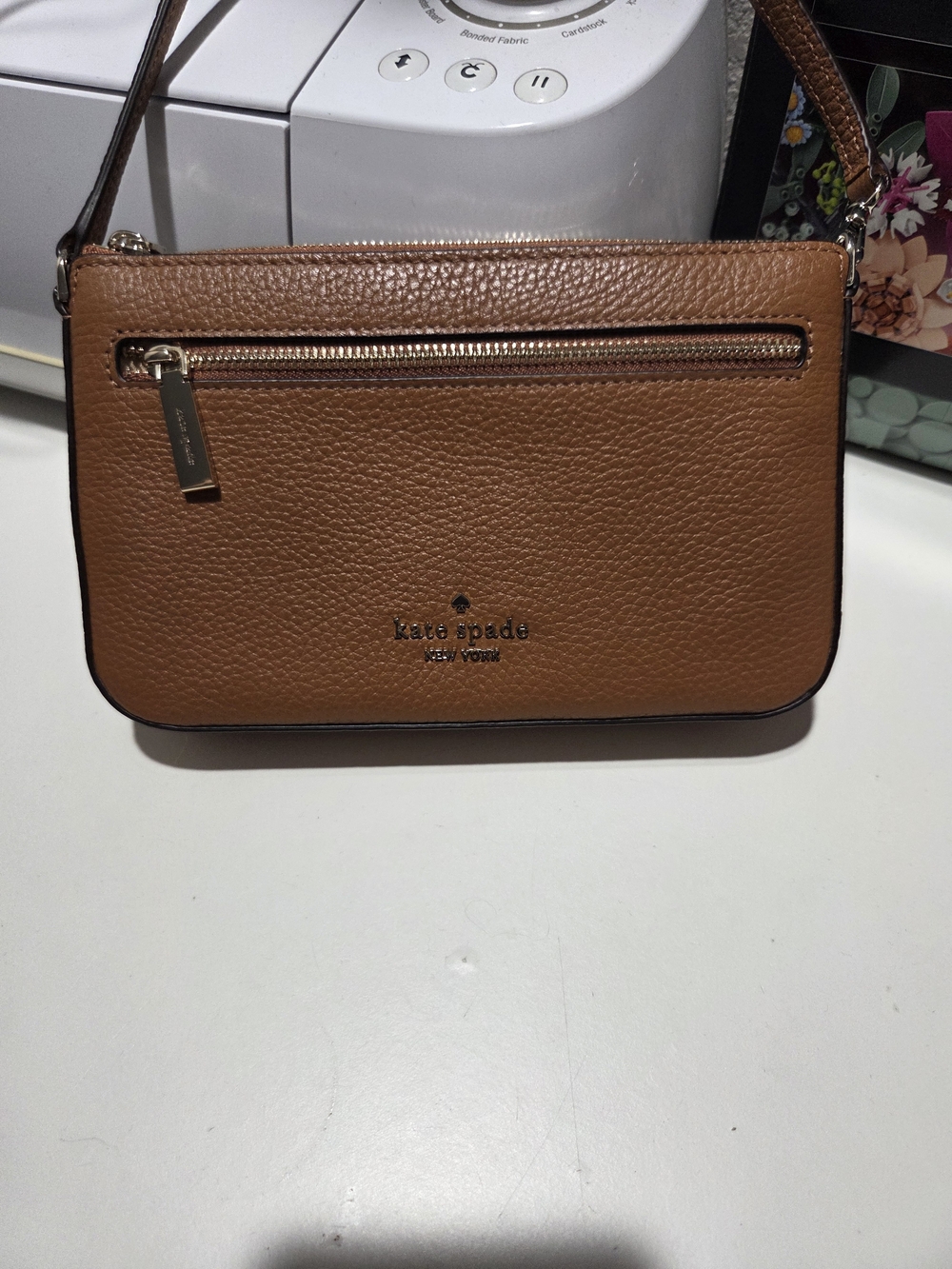 Kate Spade Leila Pebbled Leather Convertible Wristlet Clutch Warm Gingerbread